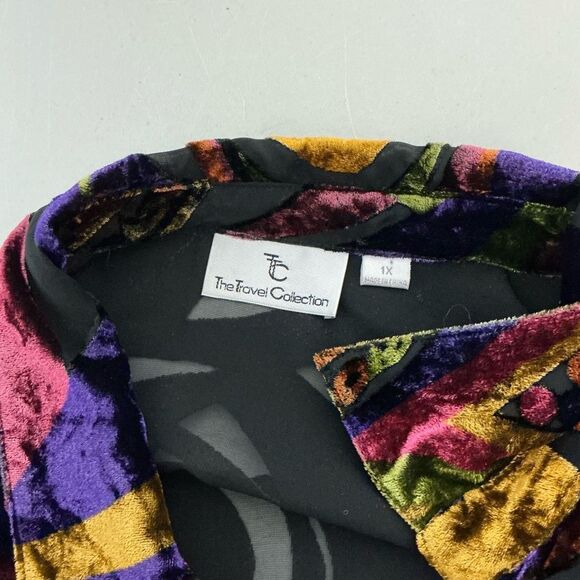 The Travel Collection Multicolor sheer Women long button up Top size 1X - Picture 4 of 7